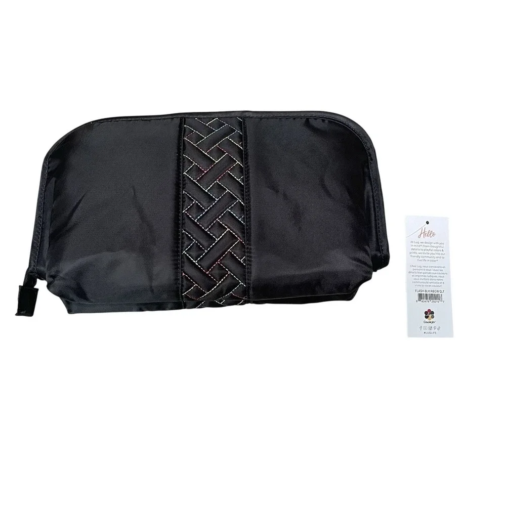 Lug Flash large quilted cosmetic toiletry travel case‎ black rainbow 7 x11 NWT